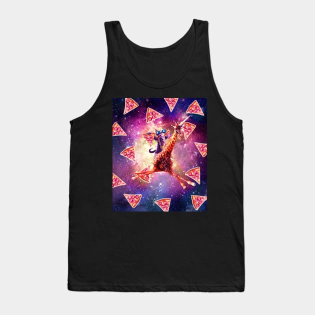 Thug Space Cat On Giraffe Unicorn - Pizza Tank Top by Random Galaxy